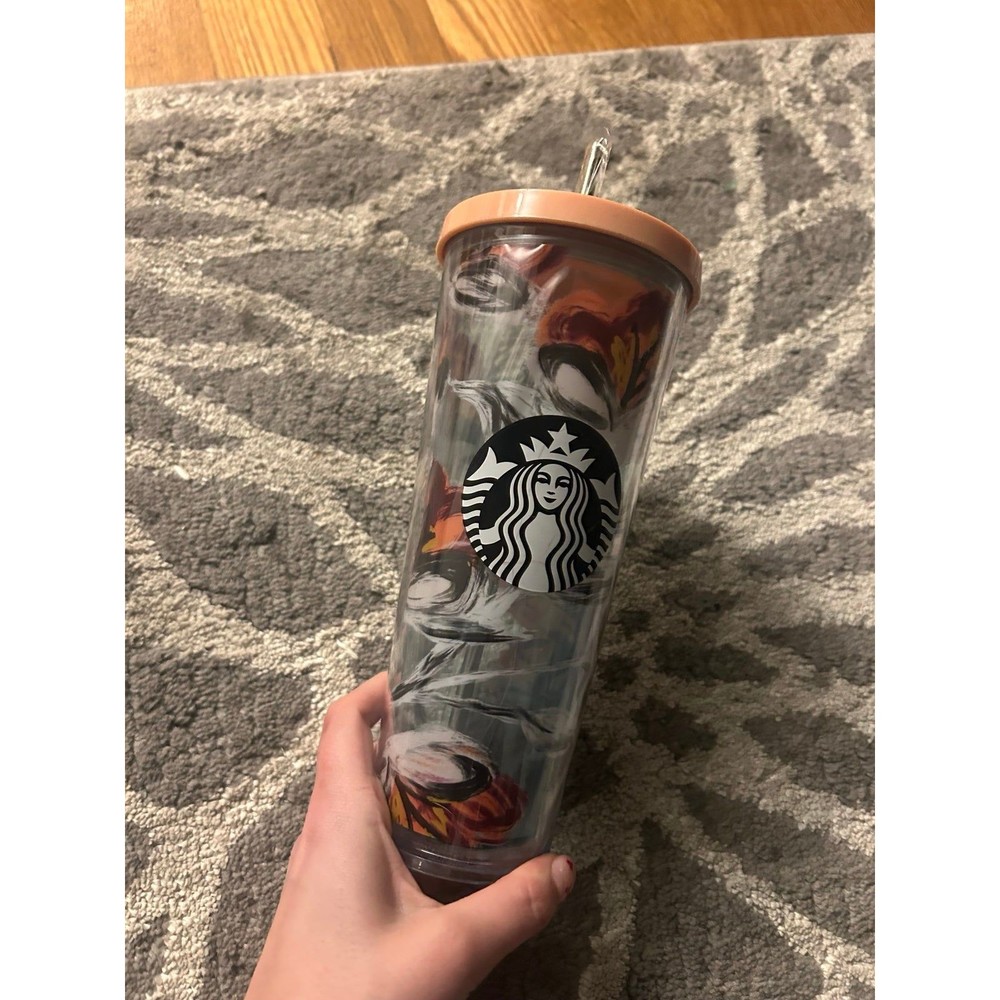 Starbucks 2019 Peony Flower Floral VENTI TUMBLER 24oz Pink Lid with Orange Straw - Picture 4 of 6